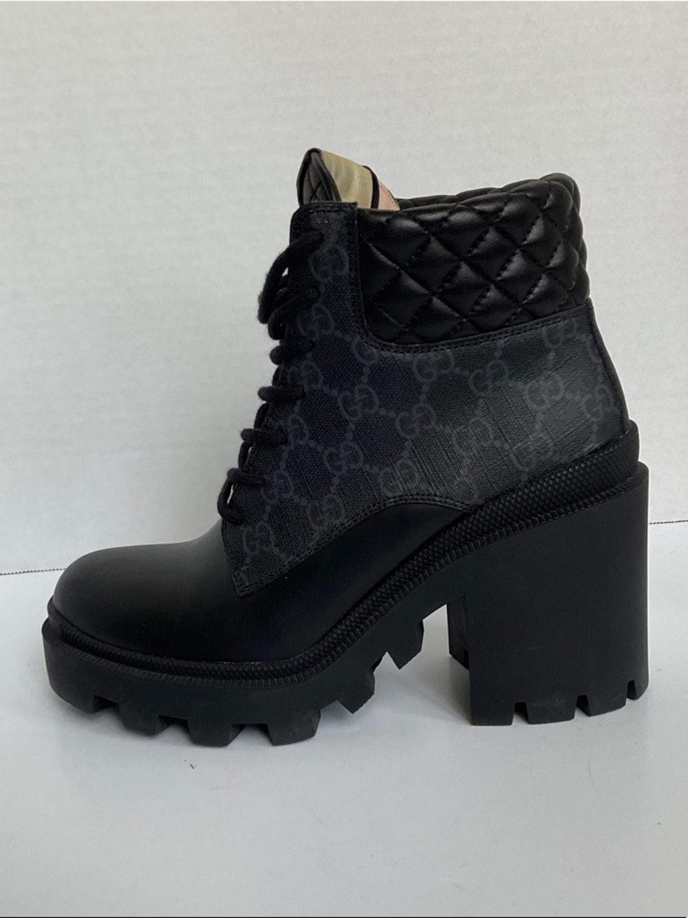 Gucci Black Quilted Lace-Up Platform Ankle Boots